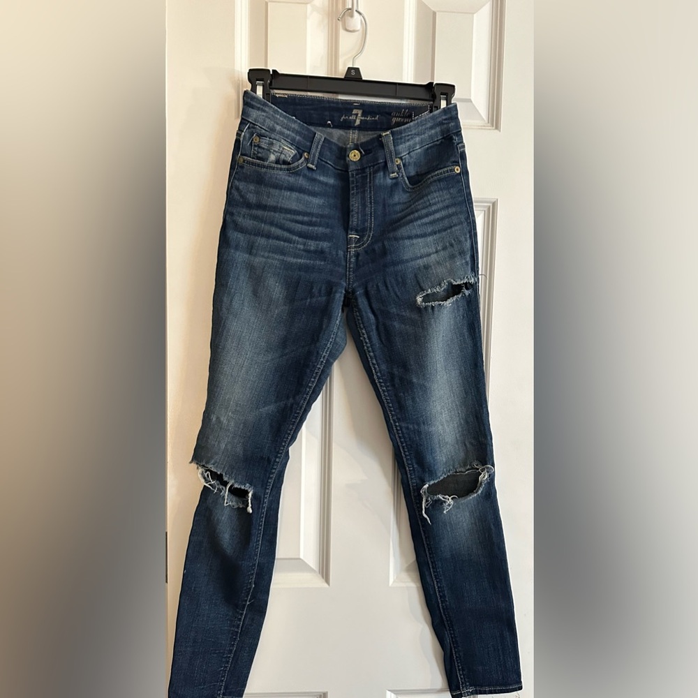 7 for all mankind ankle gwenevere jeans blue ripped denim size 24 7FAM
